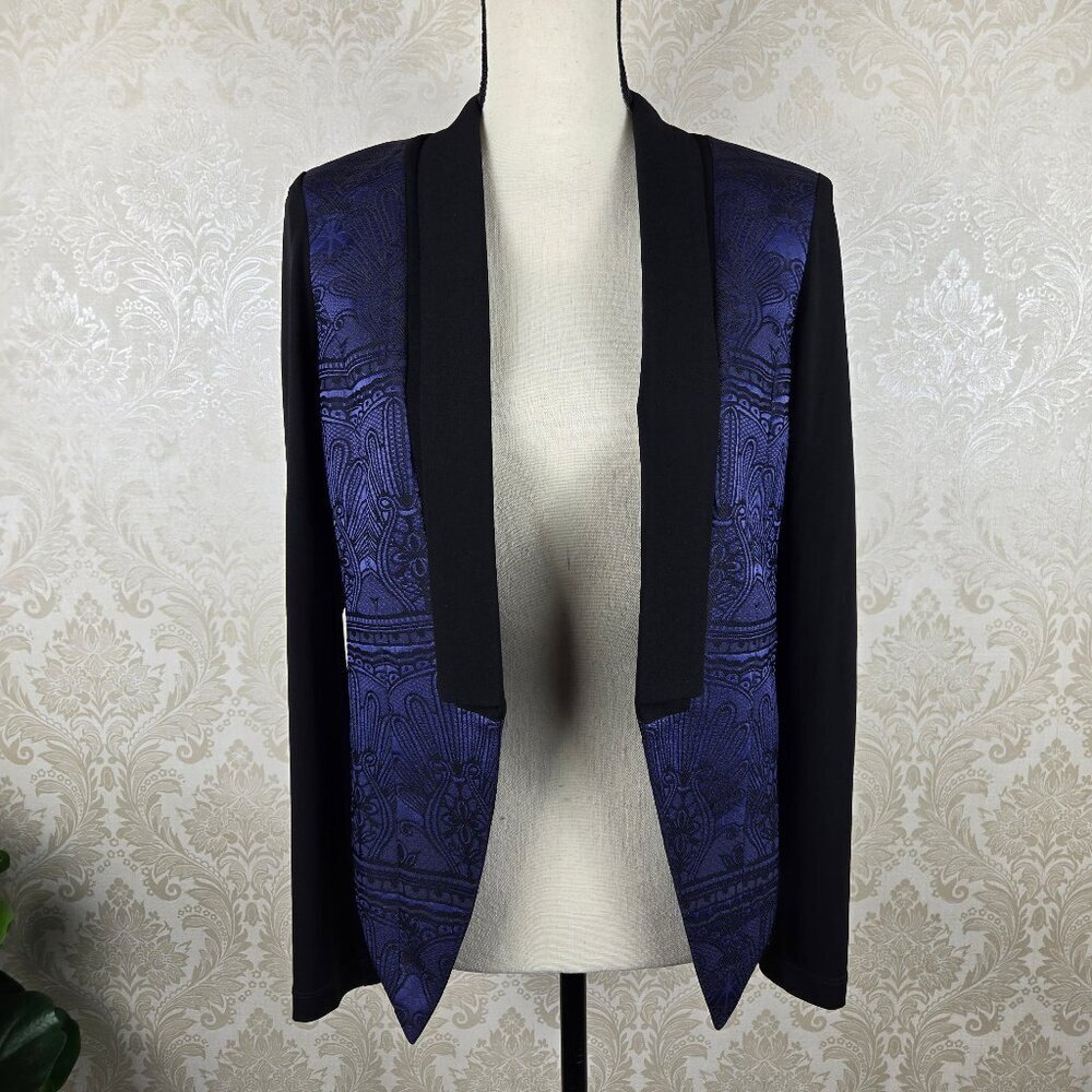 BCBGeneration Size Small Blue Black Tuexedo Style Blazer Asymmetric Hem Long Slv